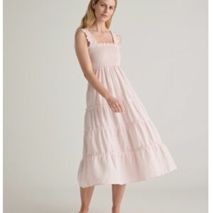 Quince Light Pink Smocked Square-Neck Midi Dress